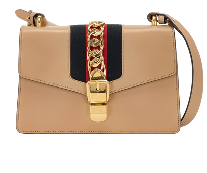 Small Sylvie Shoulder Bag, &pound;795, Handbags, Beige, Leather, Front view